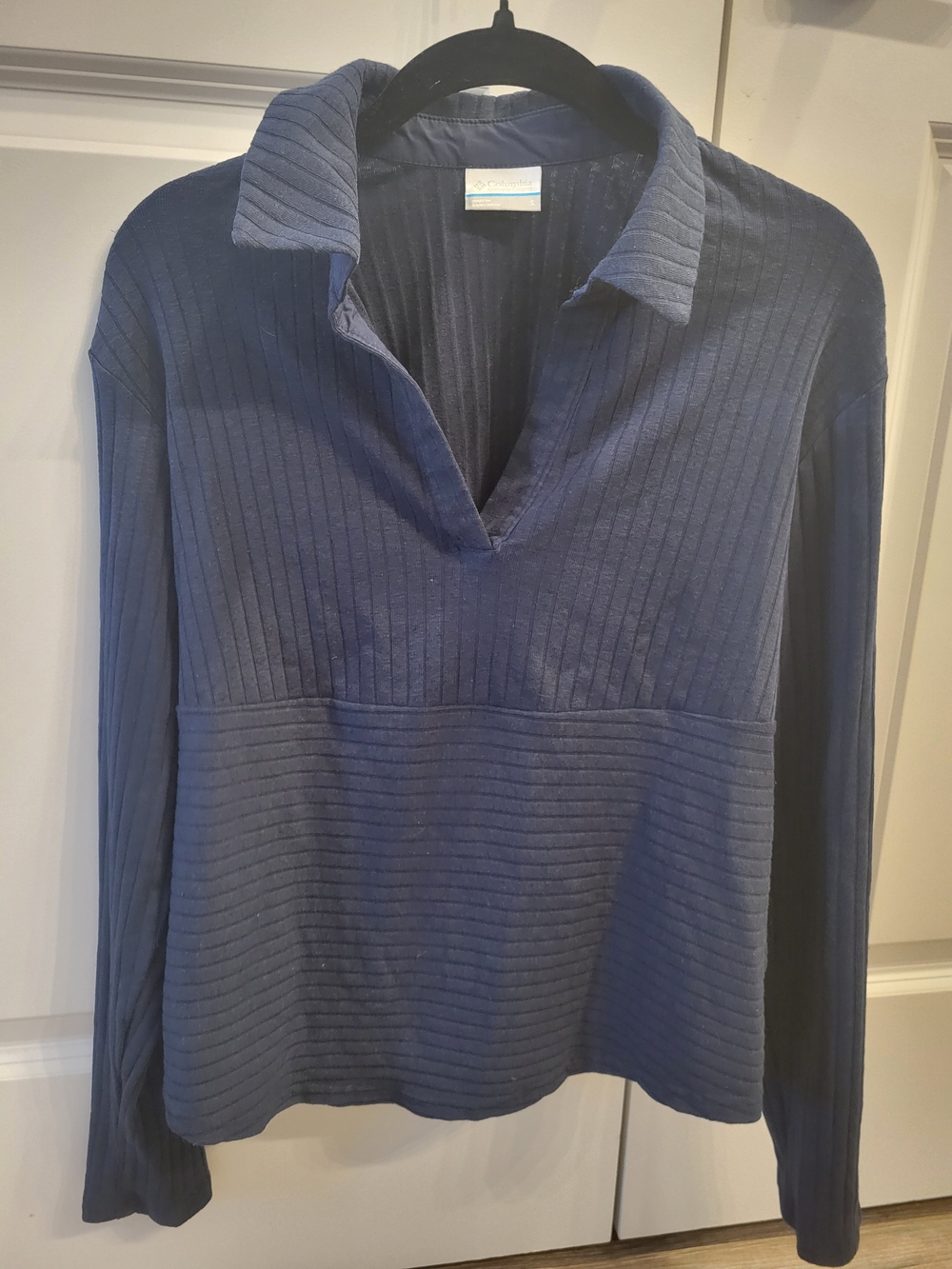 Columbia Women's Navy Ribbed Long-Sleeve Polo Top